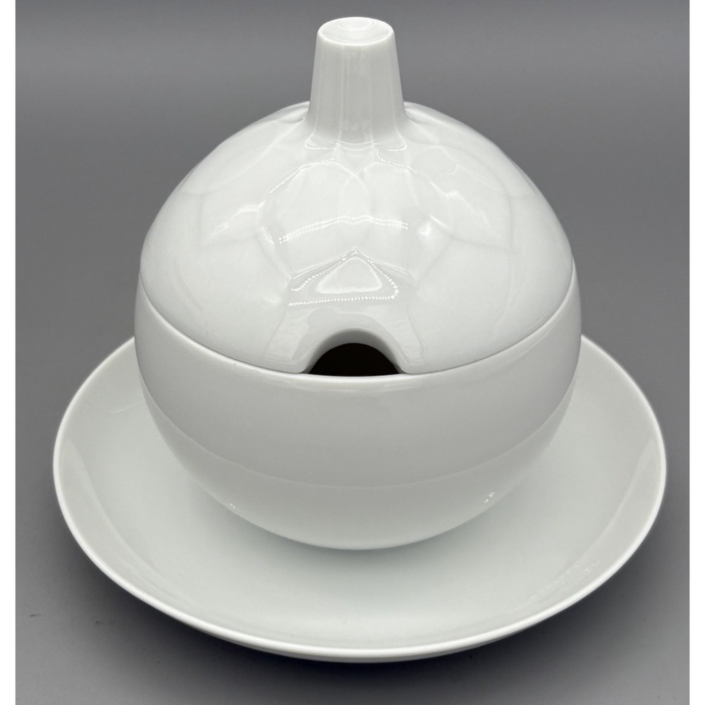 Vintage Rosenthal White Porcelain‎ Lidded Bowl & Plate Made in Germany 6" Tall